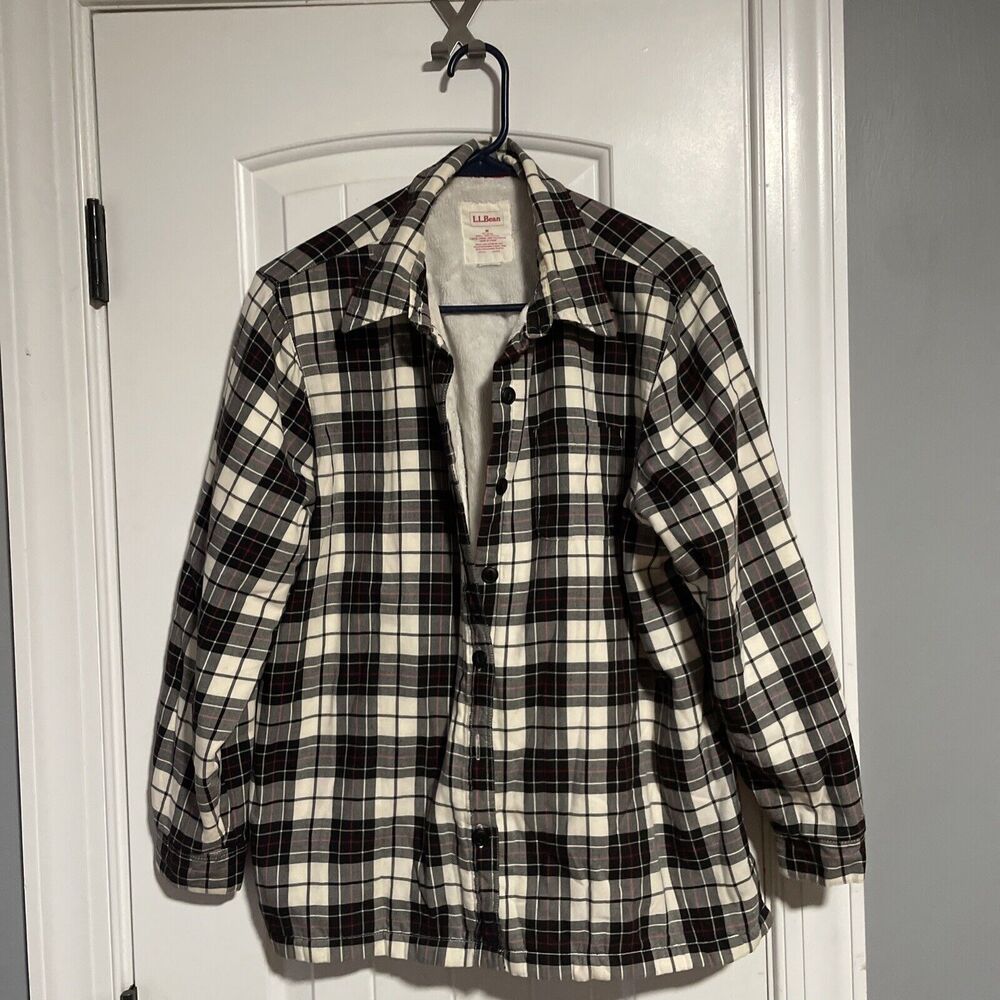 LL Bean Shirt Women’s M Plaid‎ Flannel Fleece Lining Outdoor Heavyweight Hiking